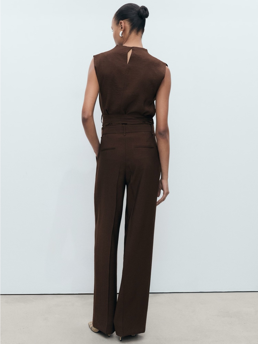 🔸NWT🔸Mango Brown Wide Leg Pleated Pants - Picture 6 of 10